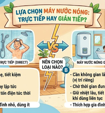 Nên mua máy nước nóng trực tiếp hay gián tiếp?